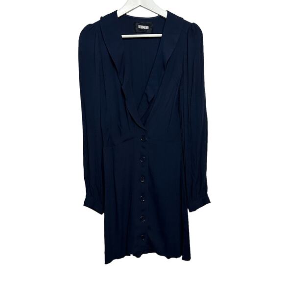 Reformation Woodbury Dress Navy Blue Button Down Wrap Dress Mini 8 - Picture 1 of 8